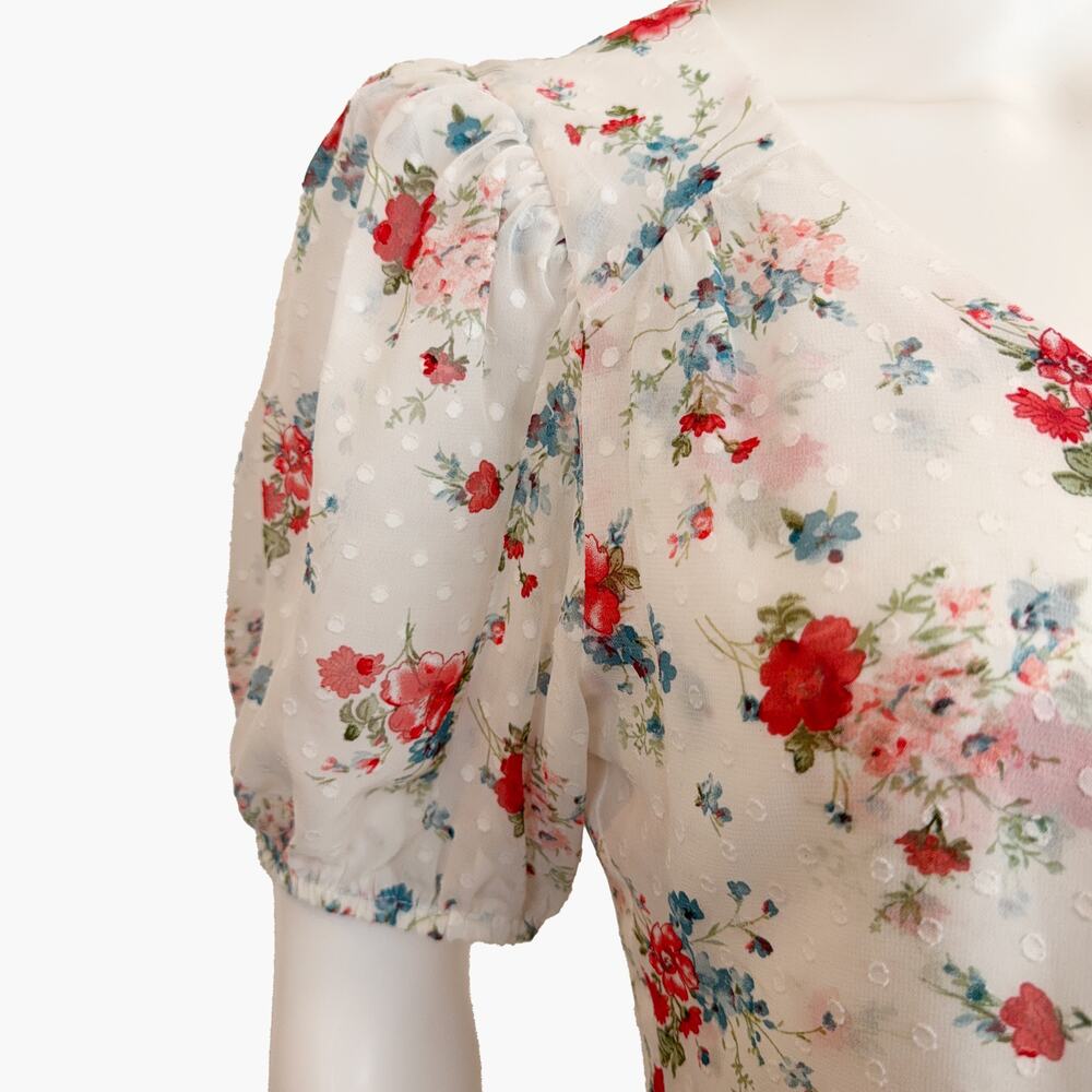 NWT COLLECTIVE CONCEPTS Sheer Floral V-Neck Wrap Mini Dress (White | Size S) - Picture 10 of 14